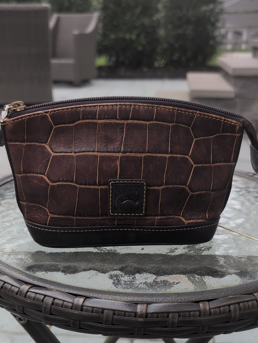 Dooney & Bourke Vintage Croc-Embossed Brown Leather Pouch